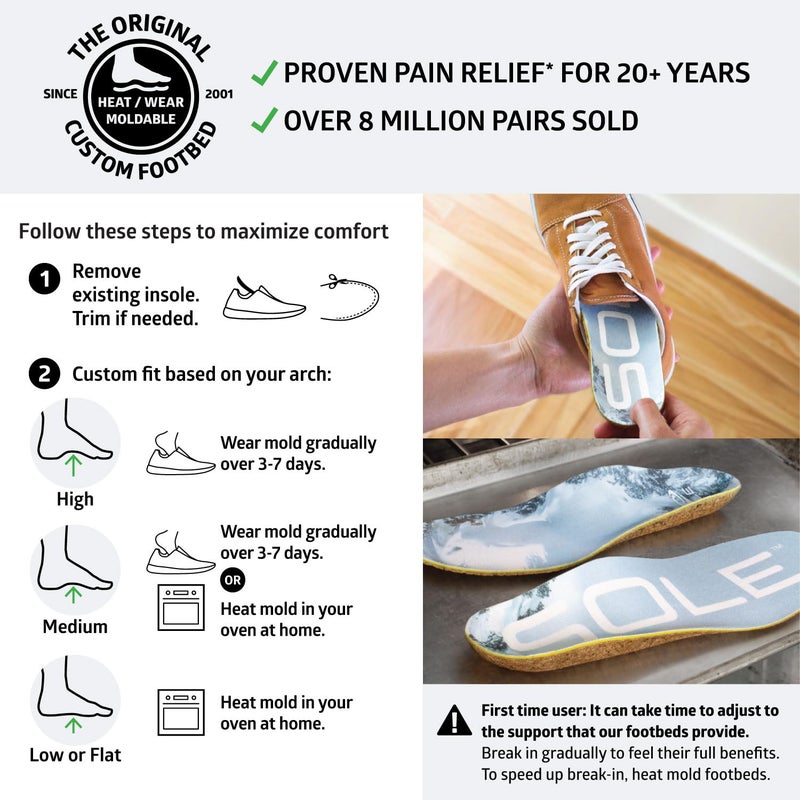 SOLE Performance Thin Insoles - Custom Moldable Orthotic Support for Any Arch Type, Plantar Fasciitis Relief - Mens Size 9/Womens Size 11, 1 Pair - Image 4